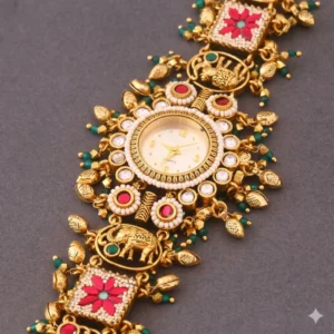 Royal Heritage Kundan Watch Kashmiri – Traditional Ethnic Jewelry Watch