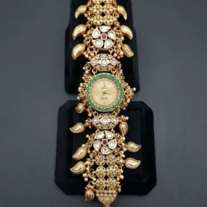 Kashmiri Heavy Bridal Watch – Green Stone Royal Design (KW-KSH-HVY-004)